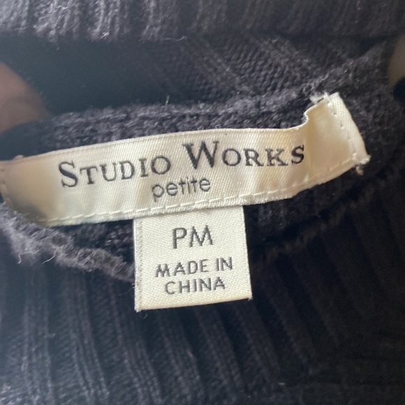 PM 100% COTTON STUDIO WORKS PETITE TURTLENECK BLACK GRAY CREAM EUC - Picture 8 of 8